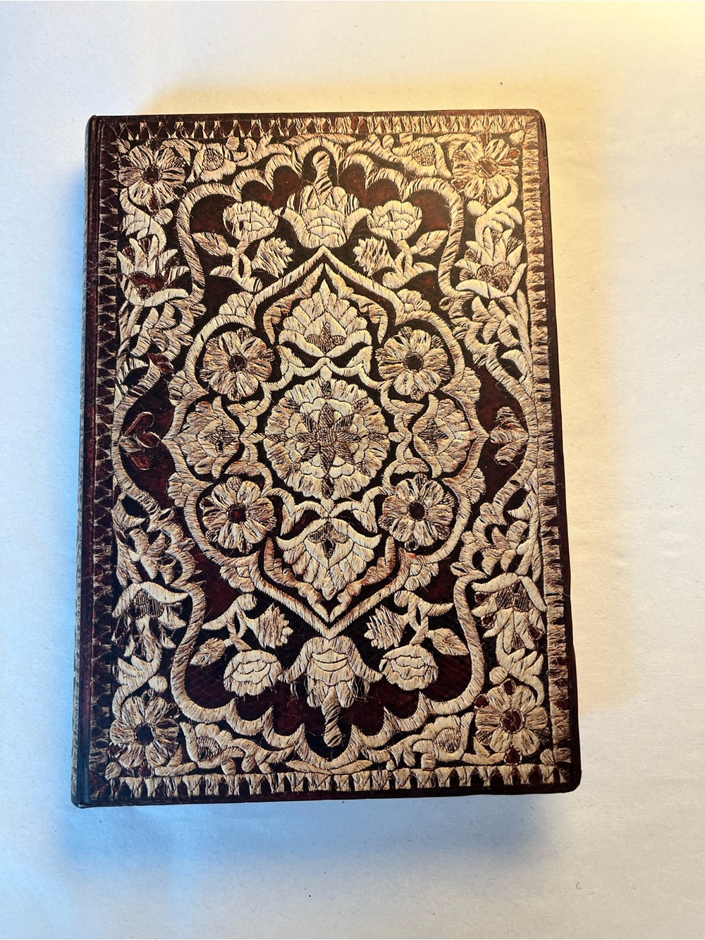 New Embossed Brown paper Journal with Cream Floral Design - Home Office Notebook